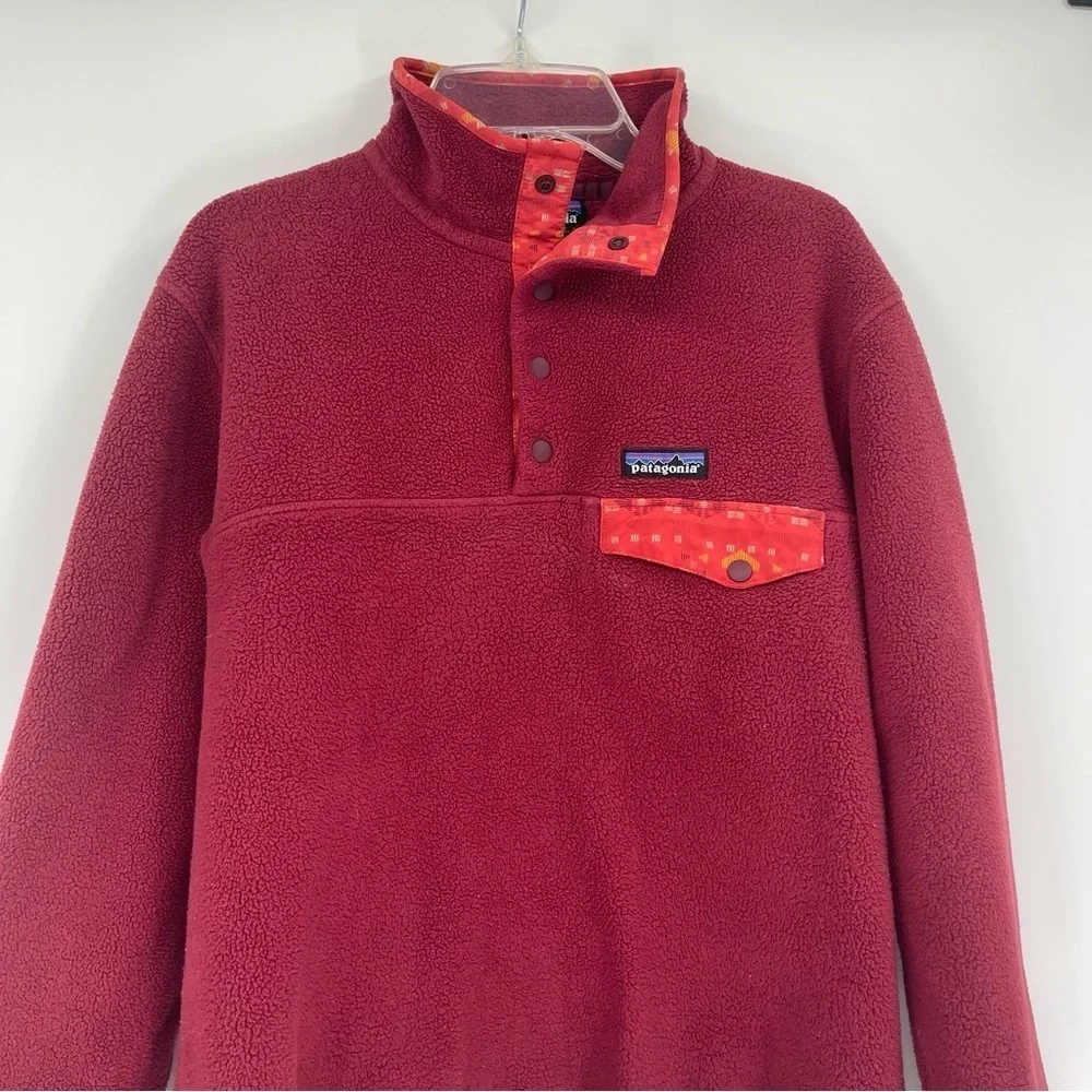 Patagonia Women's Synchilla Lightweight Snap-T Pullover Red Aztec Size Small